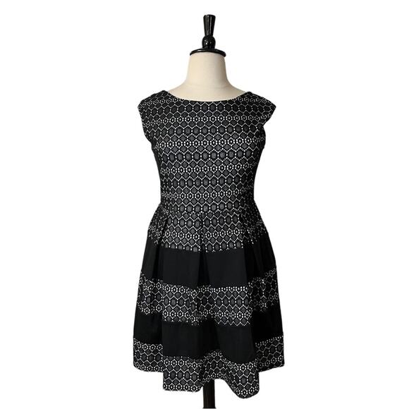 Tiana B. Fit & Flare Party Dress Cap Sleeves Black Illusion Lace Women’s 14 - Picture 1 of 12